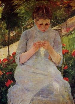瑪麗 史帝文森 卡薩特 在花園的縫衣少女